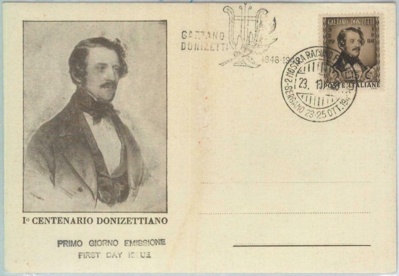 81185 - ITALY - Postal History - FDC  MAXIMUM CARD - Music DONIZETTI Harp 1948