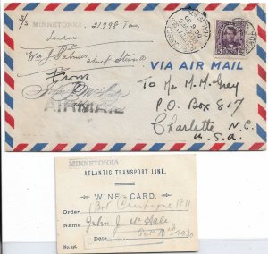 1930 Halifax Paquebot, SS Minnetonka to Charlotte, NC Airmail solo 5c (56861)