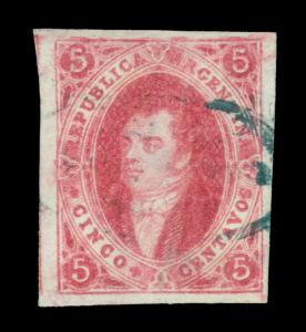 ARGENTINA 1872  RIVADAVIA - unwmk -  5c carmine  Scott # 14 used XF look