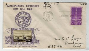 1939 SAN FRANCISCO GOLDEN GATE EXPOSITION CROSBY PHOTO FDC 852-1J VARIETY