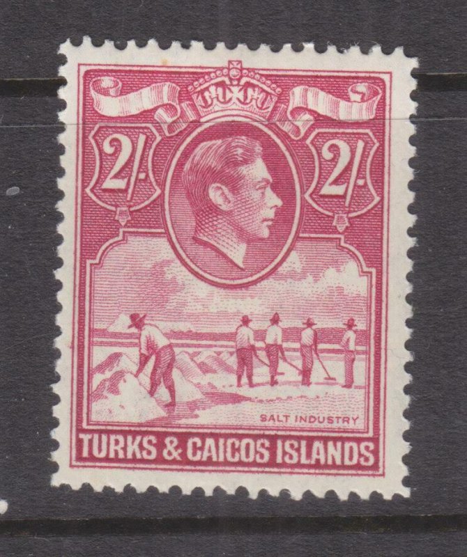 TURKS & CAICOS ISLANDS, 1944 KGVI 2s. Bright Rose Carmine, hhm.