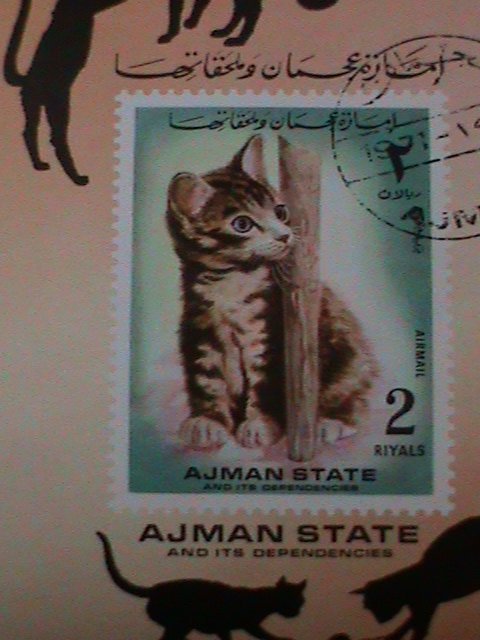 ​AJMAN-1971-FAMOUS LOVELY BEAUTIFUL PUSSY CAT-CTO IMPERF-S/S VF FANCY CANCEL