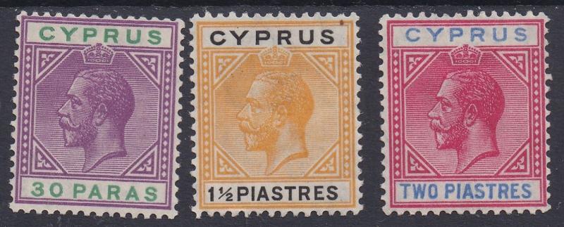 CYPRUS 1921 KGV 30PA 11/2PI AND 2PI WMK MULTI SCRIPT CA