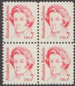 1985 Abraham Baldwin, Founding Father Block of 4 7c Stamps, Sc# 1850, MNH, OG