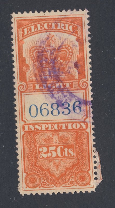 Canada Revenue Electric Light Stamp; #FE1-25c F/VF Used  Guide Value = $35.00