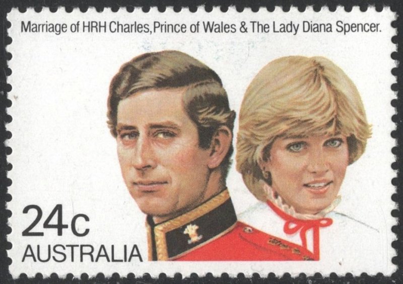 Australia SC#804 24¢ Prince Charles and Lady Diana Spencer (1981) MHR