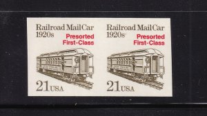 1988 Imperforate pair Sc 2265a 21c Railroad Mail Car coil error MNH