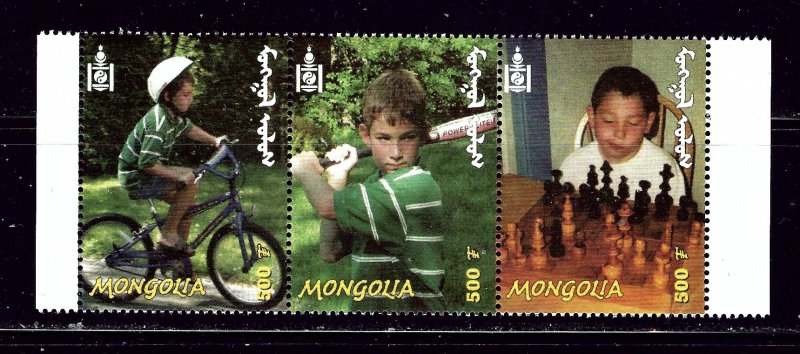 Mongolia 2495 MNH 2001 Children and Sports strip of 3