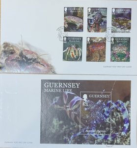 GUERNSEY FDC 2014 MARINE  LIFE SET AND MINIATURE SHEET