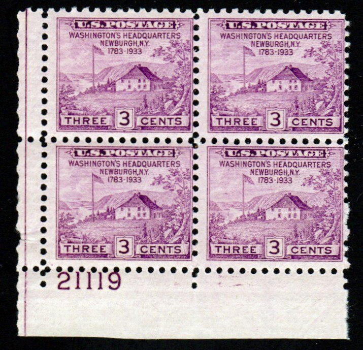 SC# 727 - (3c) - Washington's Headquarters, MNH plate block/4 - LL  21119