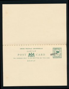 LABUAN 1893 Double Reply Postcard QV 3c green, SPECIMEN. H&G/Tan 4.