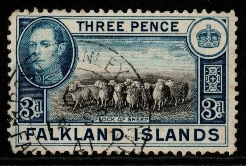 FALKLAND ISLANDS SG153a 1941 3d BLACK & DEEP BLUE FINE USED
