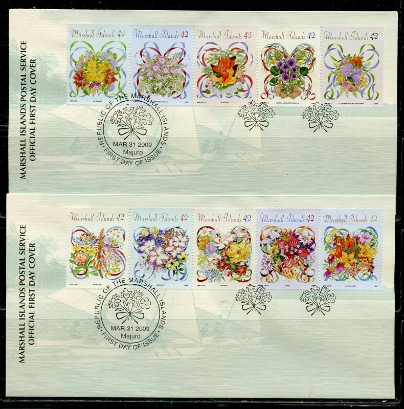 MARSHALL ISLANDS 2009 BOUQUETS SET ON FIVE FIRST DAY COVERS 