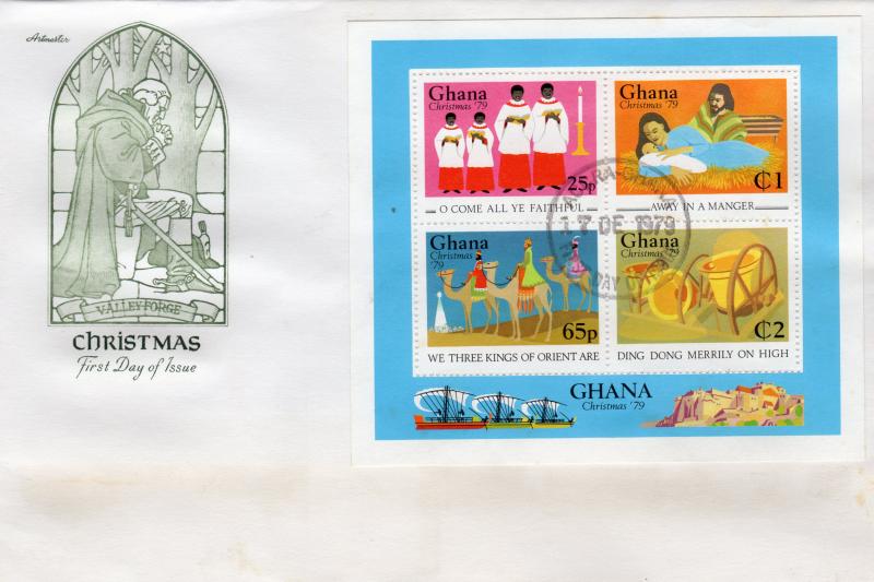 GHANA  1979 Sc# 698 CHRISTMAS CAROLS S/S PERFORATED (1) FDC