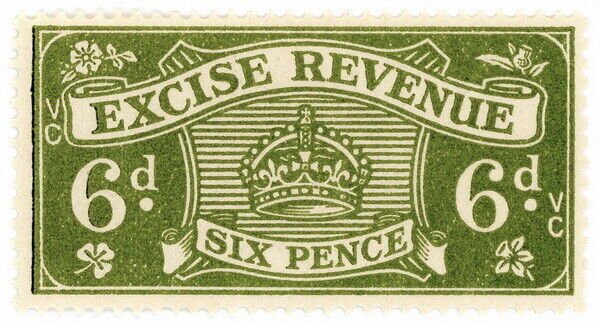 (I.B) Excise Revenue : 6d Green (1934)