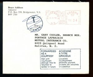 ? FORWARDED AS A COURTESY INSUFFICIENT POSTAGE 1985 meter cover Canada