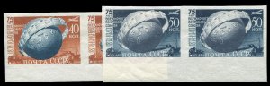 Russia #1392-1393a Cat$50, 1949 UPU, set of two imperf. sheet margin horizont...