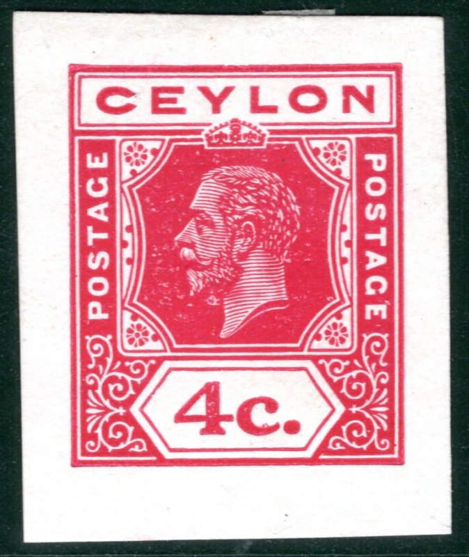 CEYLON KGV Stamp 4c Red PROOF/COLOUR TRIAL Key Plate Stationery Die YOW27