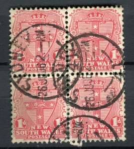 SOUTH AUSTRALIA; 1890s early classic Coat of Arms issue 1d. used Block of 4