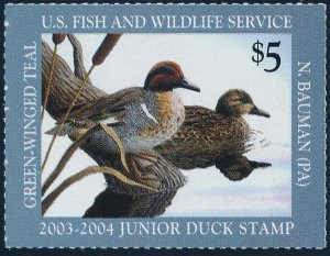 US JDS11 $5 2003 Junior Duck Stamp Green Winged Teal VF Original Gum