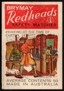 Vintage Australia Poster Stamp (Match Box Label) Brymay Redhead Safety Matches