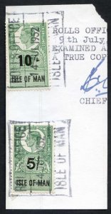 Isle of Man KGVI 10/- and 5/- Key Plate Type Revenues CDS on Piece