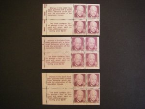 Scott 1395c, 8c Eisenhower, Pane of 4, 3 different end tab markings, MNH Beauty