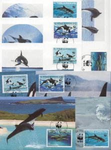St.Thomas Prince 8 FDC/cards WWF/Whales 1992