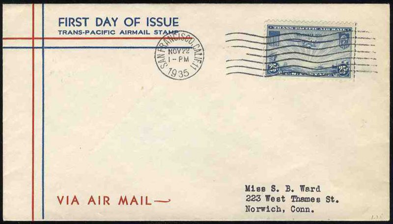 United States First Day Covers #C20-25, 1935 25c China Clipper, Washington Se...