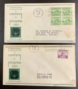 728 - 729 Two Unknown Cachets  1933 Century of Progress  FDC  P-57
