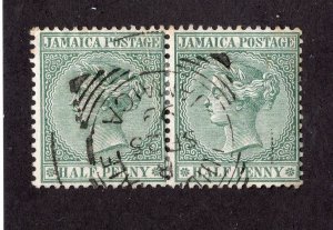 Jamaica 1883 1/2p gray green Victoria pair with Lluidas Vale Postmark, Scott 16a