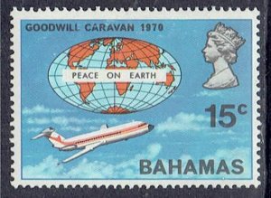 Bahamas, Scott #306; 15c Plane and Queen Elizabeth II, MH