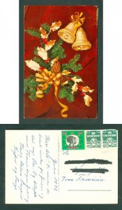 Denmark. Christmas Card 1972. Seal+ 2 x 30 Ore. 2 Bells, Decoration. Fredericia 