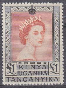 Kenya Uganda Tang. QEII Blk & Ver. 1 Pound (Scott# 117) MVLH