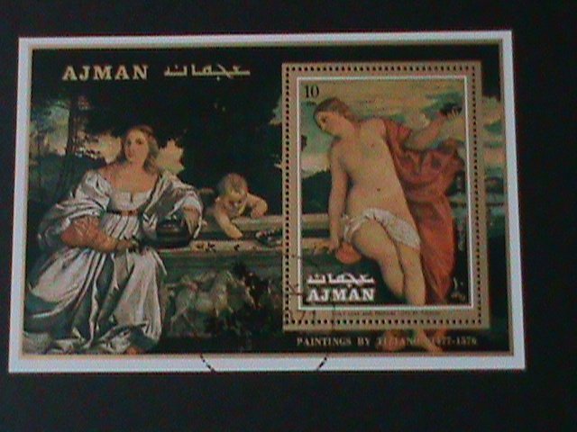 ​AJMAN- FAMOUS NUDE ARTS PAINTING-BY TIZIANO- IMPERF-CTO-S/S--FANCY CANCEL