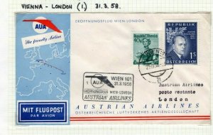 AUSTRIA FIRST FIGHT COVERS{2}Vienna London/Frankfurt AUSTRIAN AIRLINE 1958 EP589