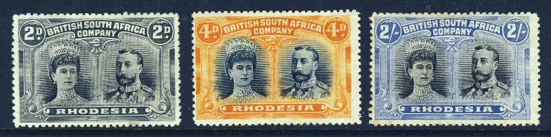 RHODESIA KG V 1910-13 Double Head Perf.14 Group SG 130, SG 140 & SG 153 MINT