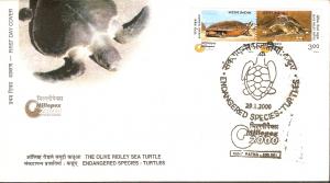 India 2000 Endangered Species Sea Turtles Marin Life FDC