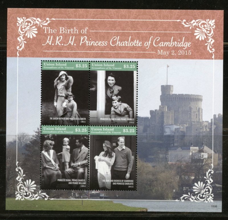 UNION ISLAND 2015 BIRTH OF PRINCESS CHARLOTTE SHEET & SOUVENIR SHEET MINT NH