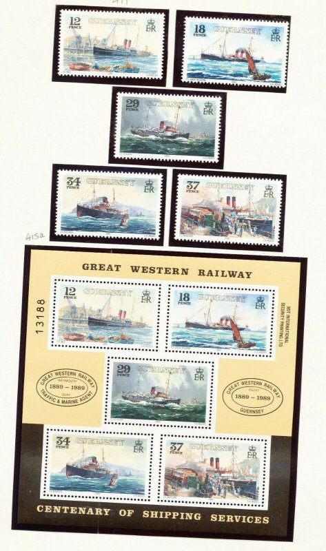 GUERNSEY - 411-415a  - MNH  set & S/S -  Great Western Railway, ships - 1989 --c