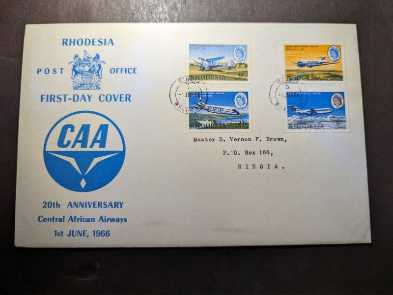 1966 Rhodesia Airmail First Day Cover FDC Sinoia Round Trip CAA Anniversary