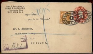 USA 1914 Upfranked Postal Stationery England Registered Cover 88910