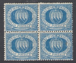 1877 SAN MARINO, n . 3A 10 cent. light blue Fairly centered Quatrain MNH ** Cop