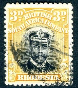 RHODESIA-1913-19 3d Black & Yellow Sg 210 FINE USED   V18265