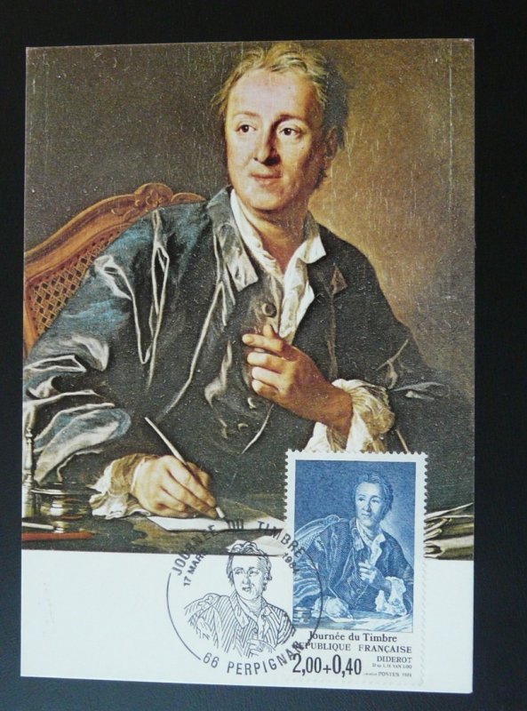 paintings Van Loo writer Diderot maximum card stamp day 1984