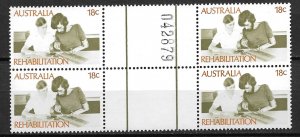 1972 Australia 524 18¢Rehab the Handicapped gutter block of 4 with plate # MNH