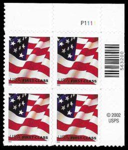 PCBstamps  US #3621 PB $1.48(4x(37c))Flag, perf 11.25x11, MNH, (PB-2a)