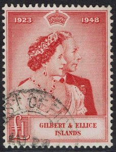 GILBERT AND ELLICE ISLANDS 1949 KGVI SILVER WEDDING £1 USED