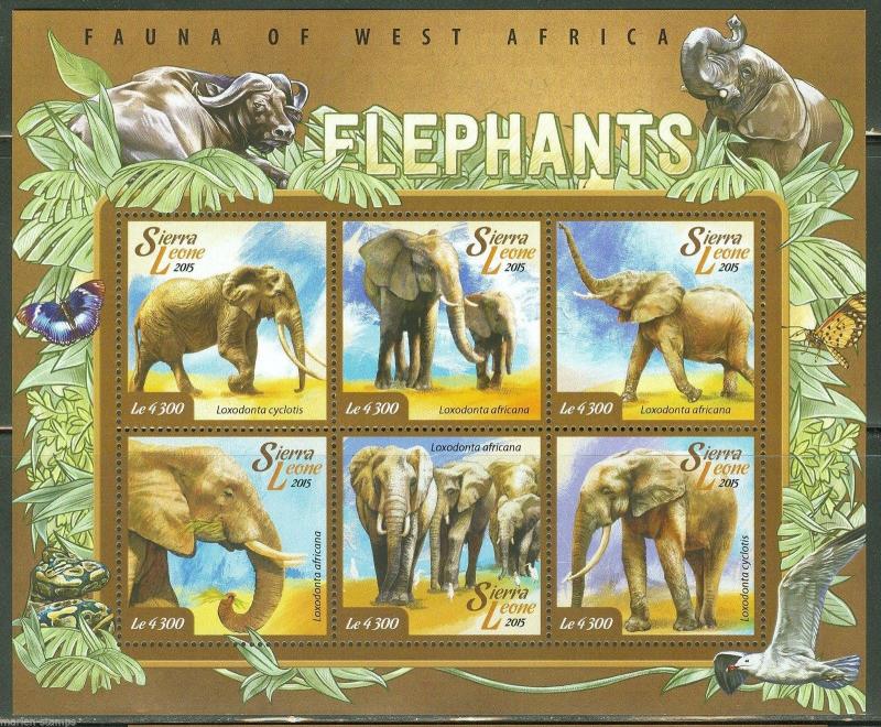 SIERRA LEONE 2015 FAUNA OF WEST AFRICA ELEPHANT  SHEET MINT NH