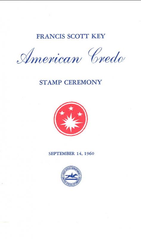 US 1142 Credo Francis Scott Key Ceremony Program FDC